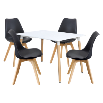 Stół do jadalni 120x80 QUATRO biały + 4 krzesła QUATRO czarne