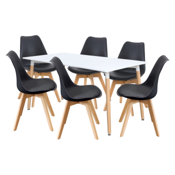 Stół do jadalni 160x90 QUATRO biały + 6 krzeseł QUATRO czarny