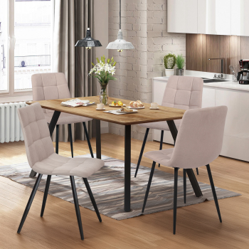 Stół jadalniany 140x80 BERGEN dąb + 4 krzesła BERGEN beżowy
