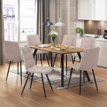 Stół jadalniany 140x80 BERGEN dąb + 6 krzeseł BERGEN beżowy