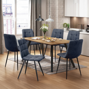 Stół jadalniany 140x80 BERGEN dąb + 6 krzeseł BERGEN szary