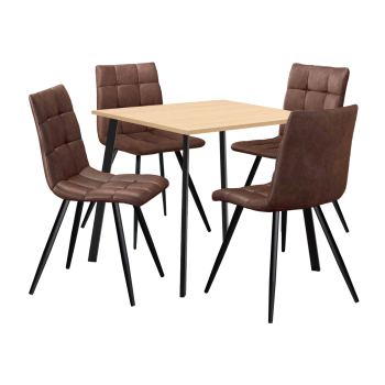 Stół 80x80 BERGEN dąb + 4 krzesła BERGEN brąz mikrofibra