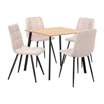 Stół 80x80 BERGEN dąb + 4 krzesła BERGEN beżowy
