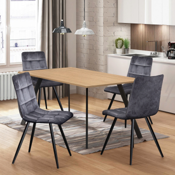 Stół 120x80 BERGEN dąb + 4 krzesła BERGEN szary aksamit