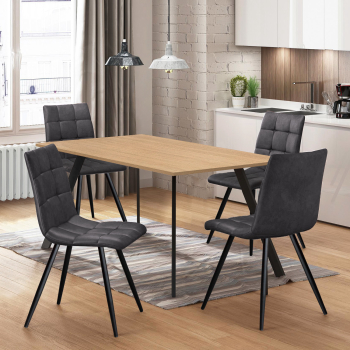 Stół 120x80 BERGEN dąb + 4 krzesła BERGEN szara mikrofibra