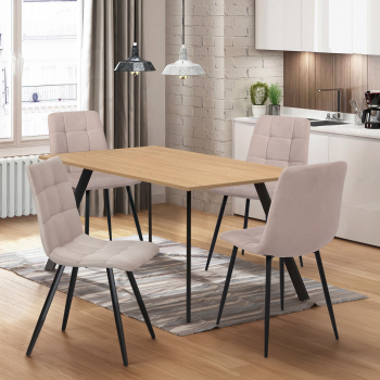 Stół 120x80 BERGEN dąb + 4 krzesła BERGEN beżowy